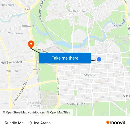 Rundle Mall to Ice Arena map