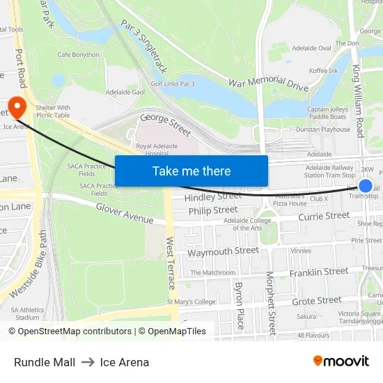 Rundle Mall to Ice Arena map