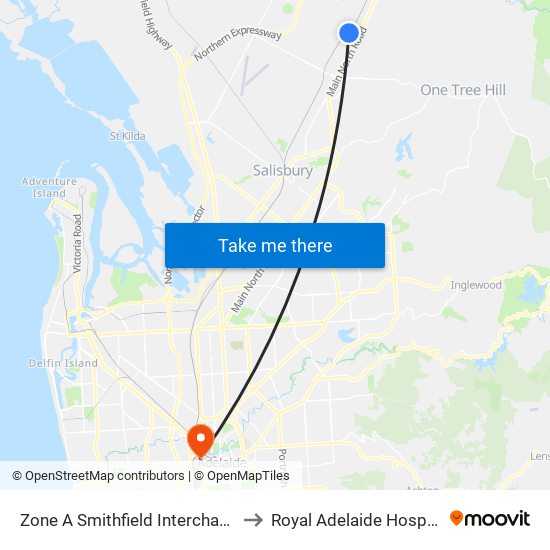 Zone A Smithfield Interchange to Royal Adelaide Hospital map