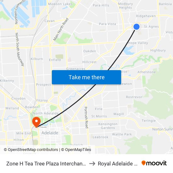 Zone H Tea Tree Plaza Interchange - West side to Royal Adelaide Hospital map