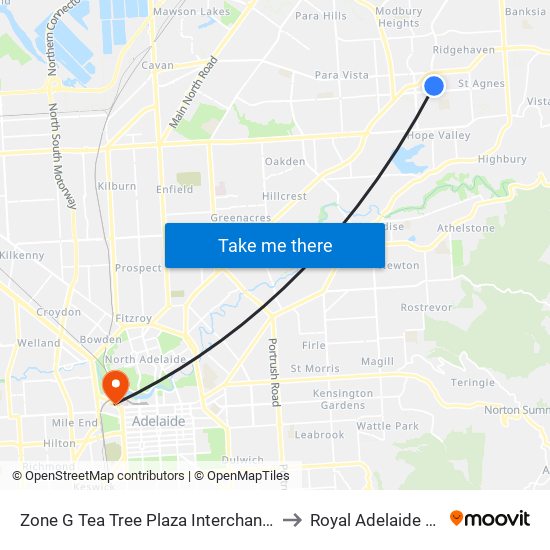 Zone G Tea Tree Plaza Interchange - East side to Royal Adelaide Hospital map