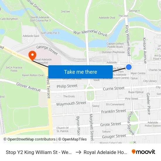 Stop Y2 King William St - West side to Royal Adelaide Hospital map