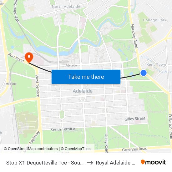 Stop X1 Dequetteville Tce - South West side to Royal Adelaide Hospital map