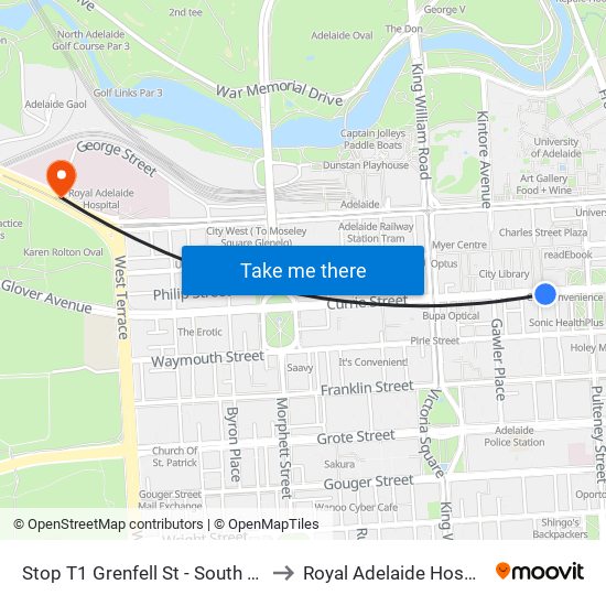 Stop T1 Grenfell St - South side to Royal Adelaide Hospital map