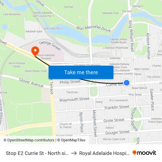 Stop E2 Currie St - North side to Royal Adelaide Hospital map