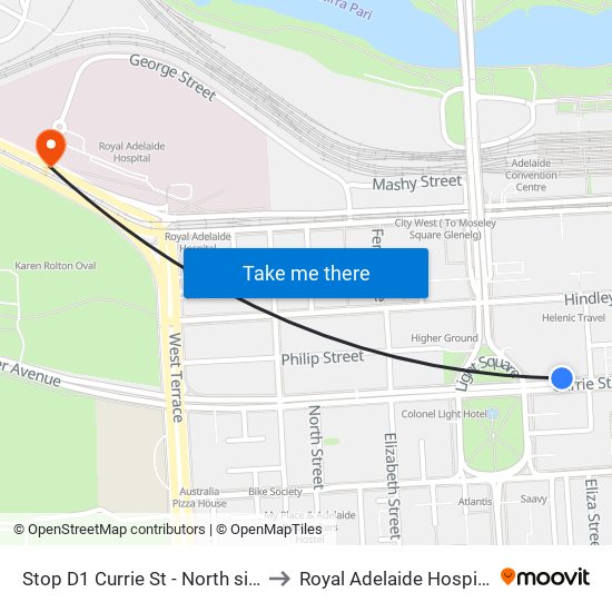 Stop D1 Currie St - North side to Royal Adelaide Hospital map