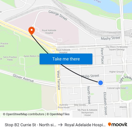 Stop B2 Currie St - North side to Royal Adelaide Hospital map