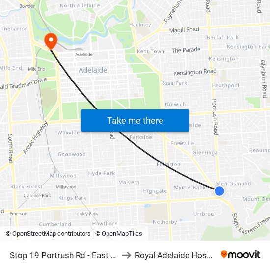 Stop 19 Portrush Rd - East side to Royal Adelaide Hospital map