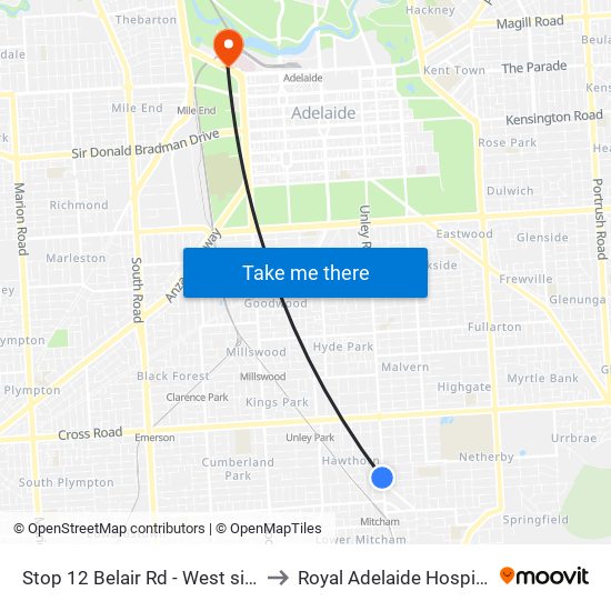 Stop 12 Belair Rd - West side to Royal Adelaide Hospital map