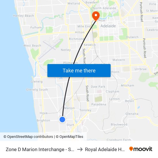 Zone D Marion Interchange - South side to Royal Adelaide Hospital map