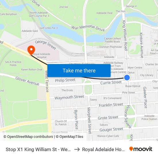 Stop X1 King William St - West side to Royal Adelaide Hospital map