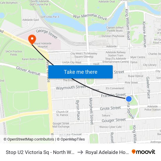 Stop U2 Victoria Sq - North West side to Royal Adelaide Hospital map