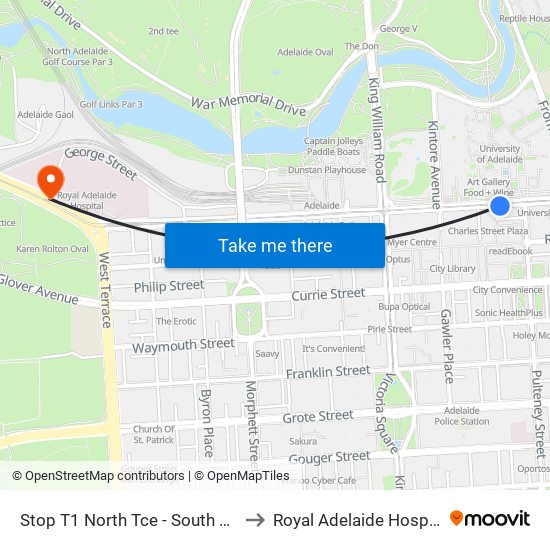 Stop T1 North Tce - South side to Royal Adelaide Hospital map