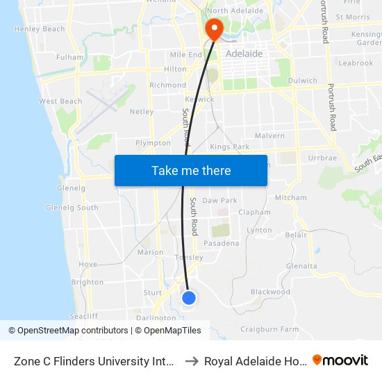 Zone C Flinders University Interchange to Royal Adelaide Hospital map