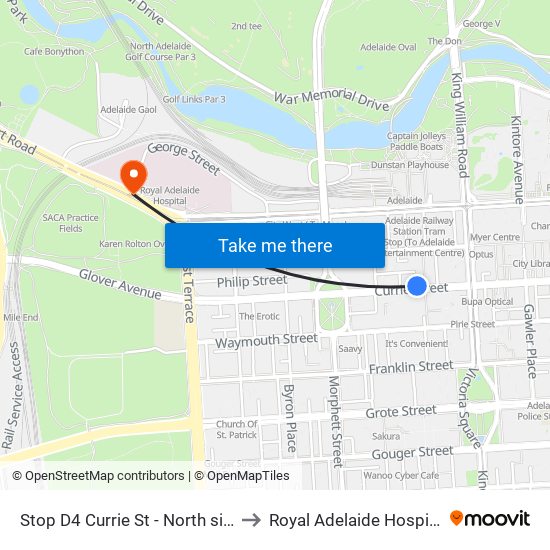 Stop D4 Currie St - North side to Royal Adelaide Hospital map