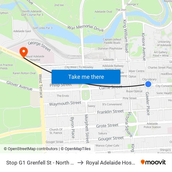 Stop G1 Grenfell St - North side to Royal Adelaide Hospital map