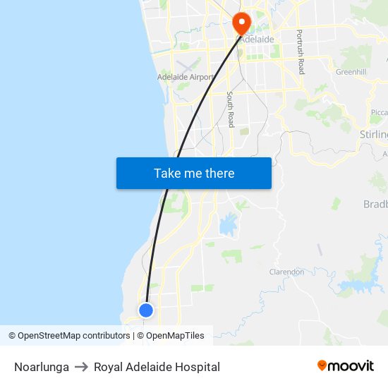 Noarlunga to Royal Adelaide Hospital map