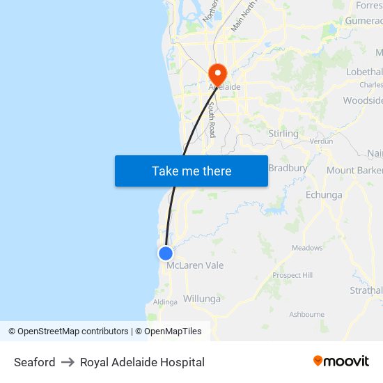 Seaford to Royal Adelaide Hospital map