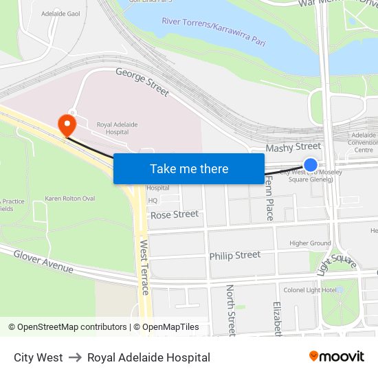 City West to Royal Adelaide Hospital map