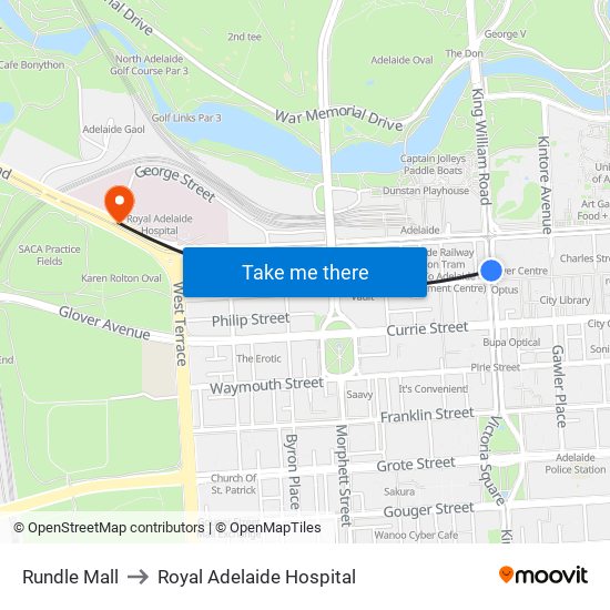 Rundle Mall to Royal Adelaide Hospital map