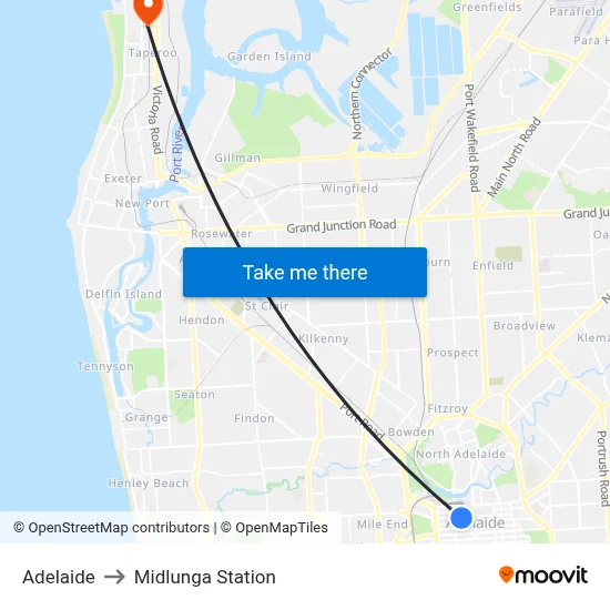 Adelaide to Midlunga Station map