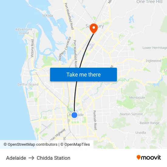 Adelaide to Chidda Station map