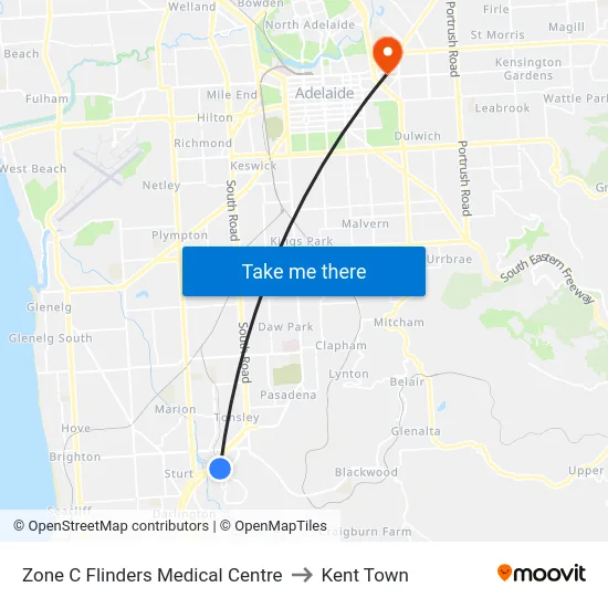 Zone C Flinders Medical Centre to Kent Town map