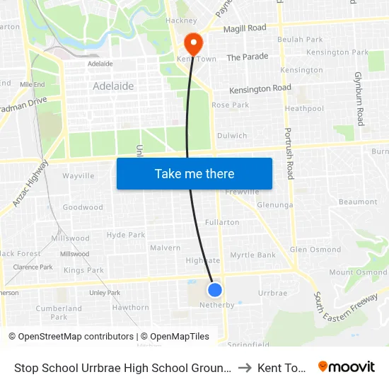 Stop School Urrbrae High School Grounds to Kent Town map