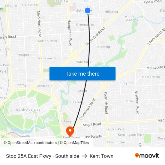 Stop 25A East Pkwy - South side to Kent Town map