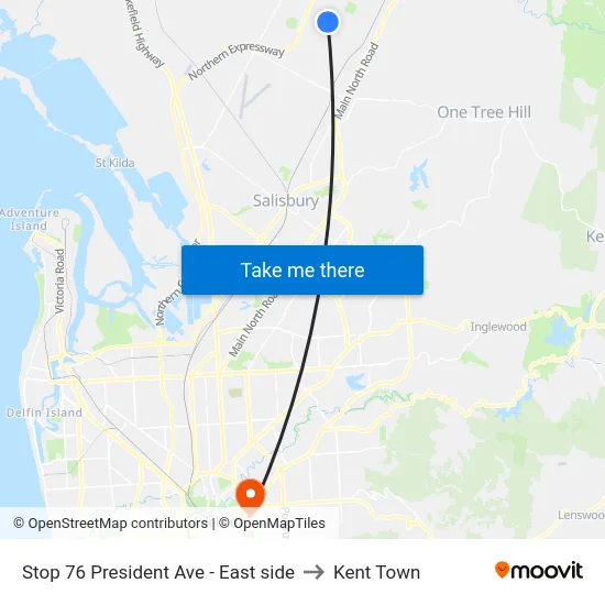 Stop 76 President Ave - East side to Kent Town map