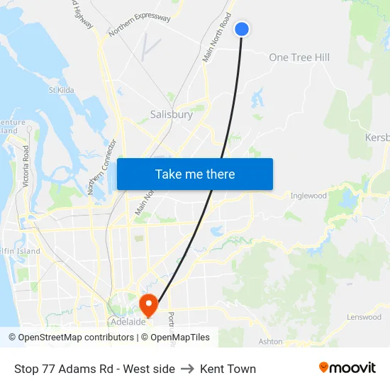 Stop 77 Adams Rd - West side to Kent Town map