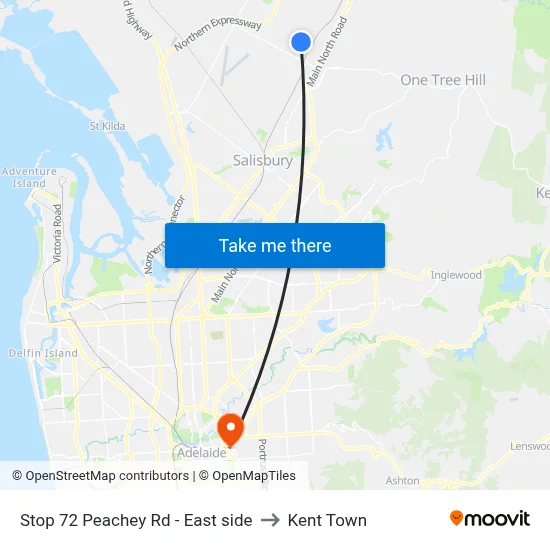 Stop 72 Peachey Rd - East side to Kent Town map