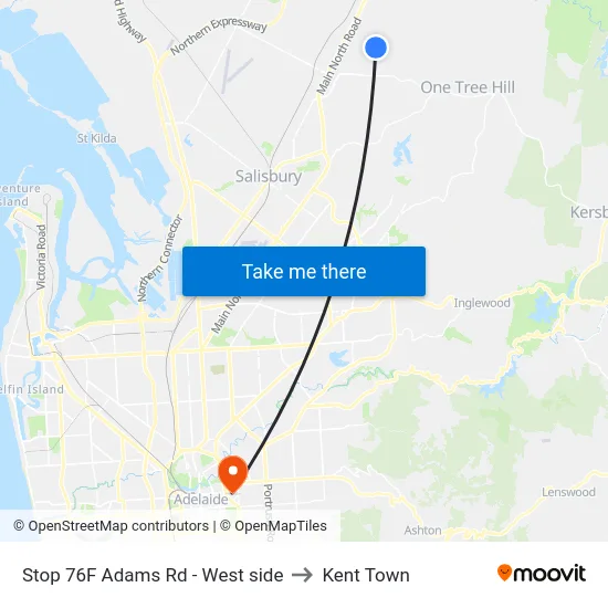 Stop 76F Adams Rd - West side to Kent Town map