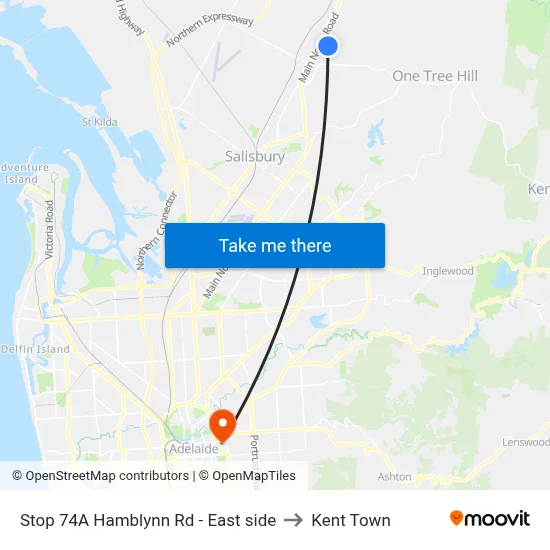Stop 74A Hamblynn Rd - East side to Kent Town map