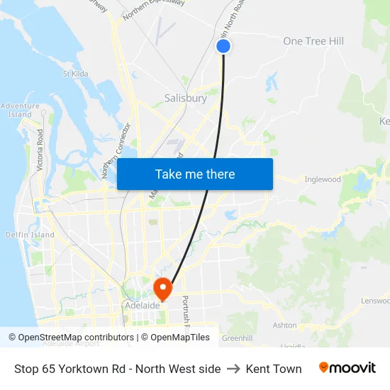 Stop 65 Yorktown Rd - North West side to Kent Town map