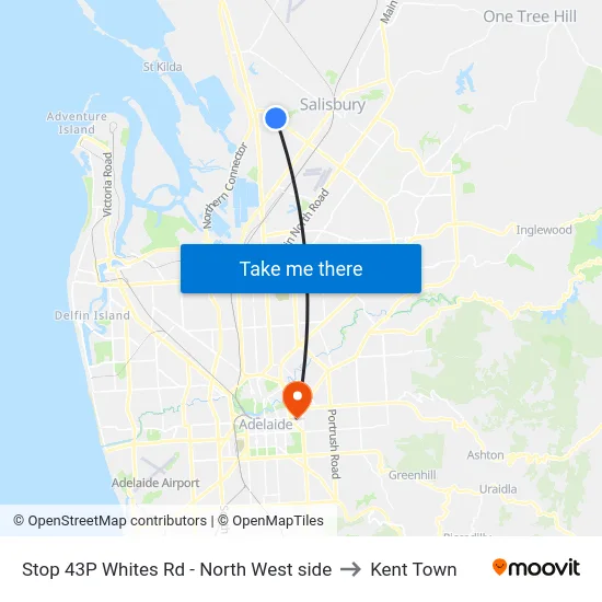 Stop 43P Whites Rd - North West side to Kent Town map