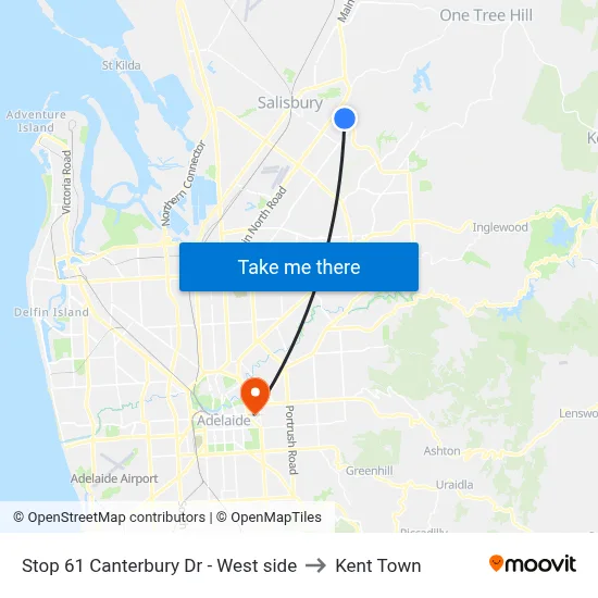 Stop 61 Canterbury Dr - West side to Kent Town map