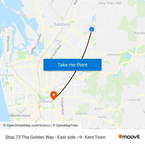 Stop 73 The Golden Way - East side to Kent Town map
