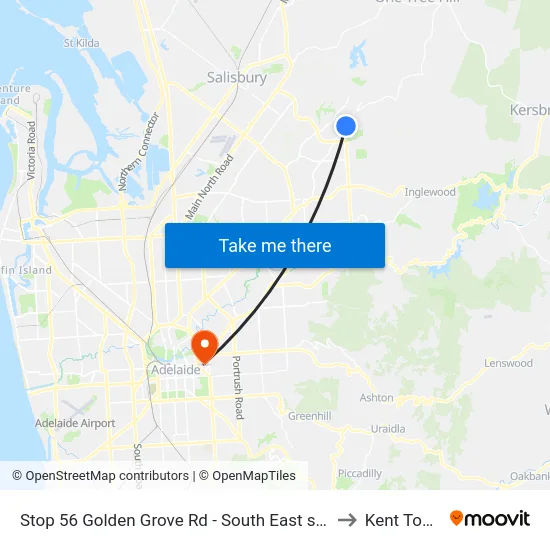 Stop 56 Golden Grove Rd - South East side to Kent Town map