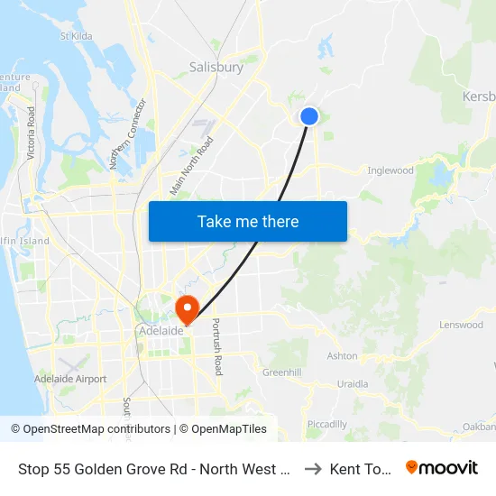 Stop 55 Golden Grove Rd - North West side to Kent Town map
