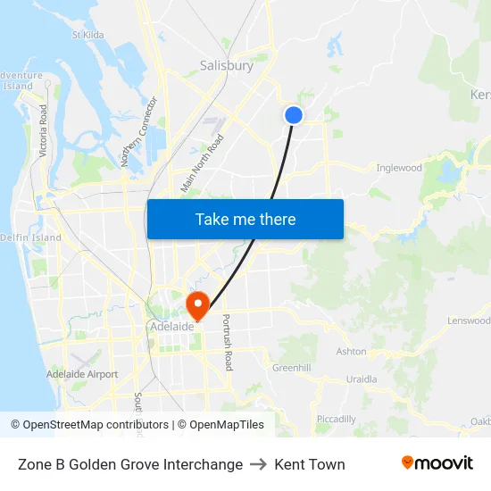 Zone B Golden Grove Interchange to Kent Town map