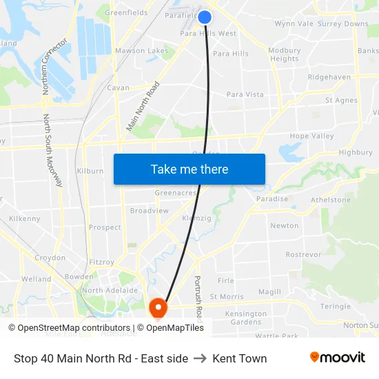 Stop 40 Main North Rd - East side to Kent Town map