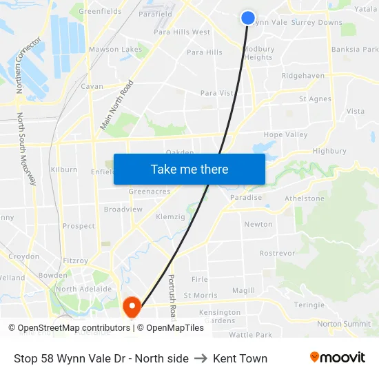 Stop 58 Wynn Vale Dr - North side to Kent Town map