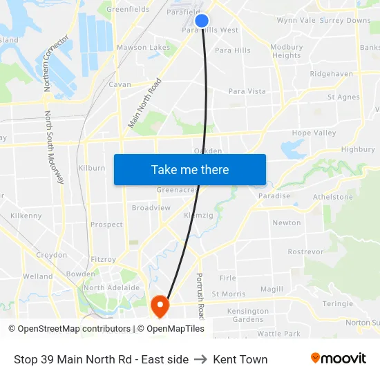 Stop 39 Main North Rd - East side to Kent Town map