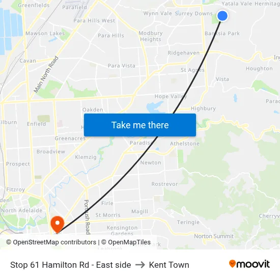 Stop 61 Hamilton Rd - East side to Kent Town map