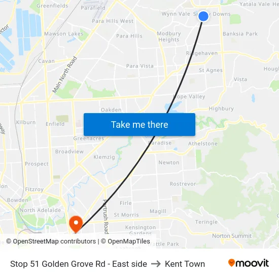 Stop 51 Golden Grove Rd - East side to Kent Town map