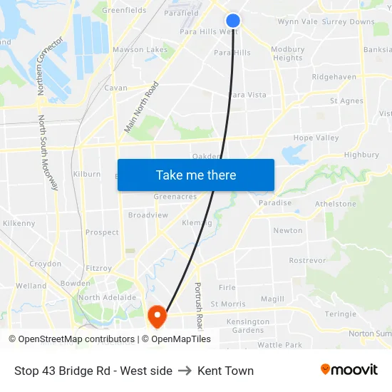 Stop 43 Bridge Rd - West side to Kent Town map