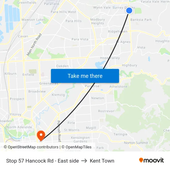 Stop 57 Hancock Rd - East side to Kent Town map