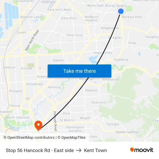 Stop 56 Hancock Rd - East side to Kent Town map