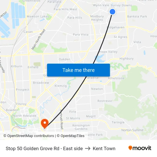 Stop 50 Golden Grove Rd - East side to Kent Town map